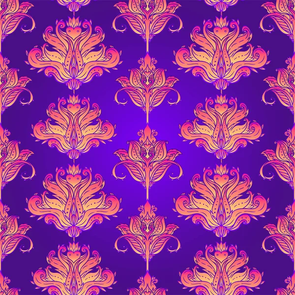 Paisaje Floral Inspirado Vector Indio Patrón Inconsútil Adornado Colorido Estilo — Vector de stock