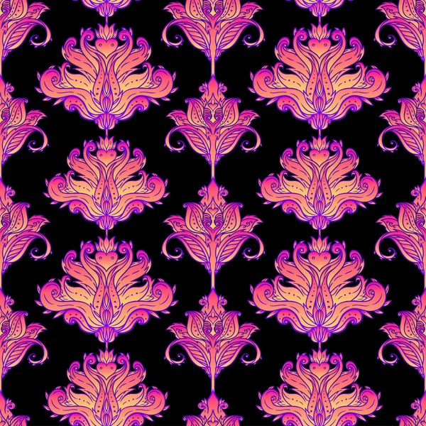 花ペイズリー インド ベクトル カラフルな華やかなシームレス パターンに影響を与えた 装飾のスタイル レトロな背景 繰り返しで華やかなデザイン 紋章の花のテクスチャ — ストックベクタ