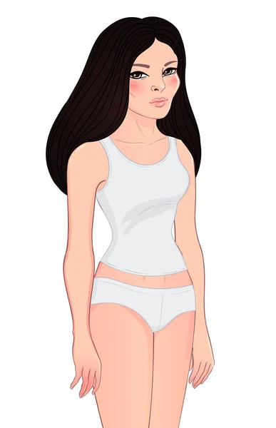 Jolie Jeune Femme Debout Sous Vêtements Basiques Simples Débardeur Pantalon — Image vectorielle