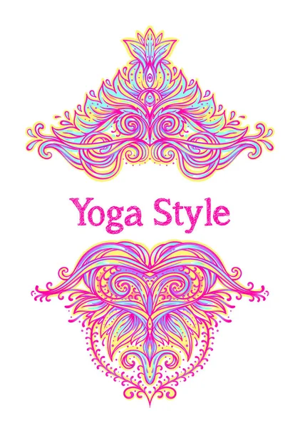 Estiramiento Fuerza Diseño Tarjetas Yoga Colorida Plantilla Para Retiro Espiritual — Archivo Imágenes Vectoriales