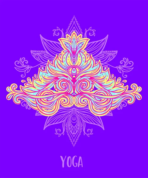 Dehnung Und Kraft Yogakartendesign Farbenfrohe Vorlage Für Spirituelle Retreats Oder — Stockvektor
