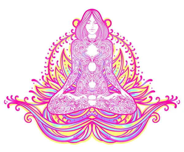 Concept Chakra Amour Intérieur Lumière Paix Silhouette Bouddha Position Lotus — Image vectorielle