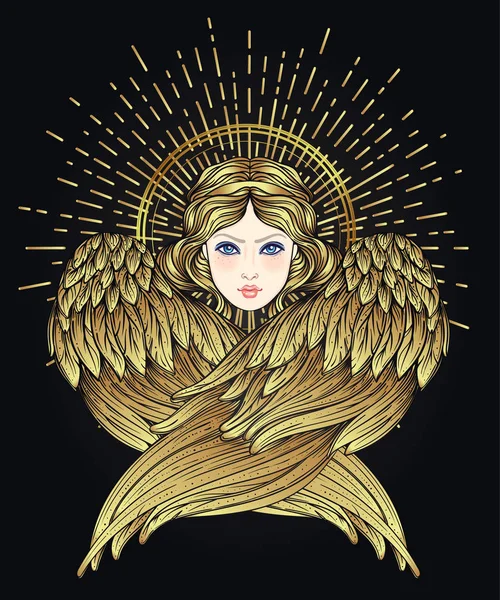 Sirin Alkonost Gamayun Mythologisches Geschöpf Russischer Legenden Engelmädchen Mit Flügeln — Stockvektor