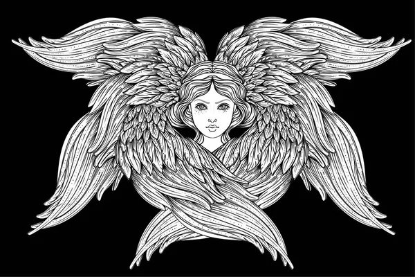 Seraph Six Winged Angel Isolated Hand Drawn Vector Illustration Highest — Stock Vector