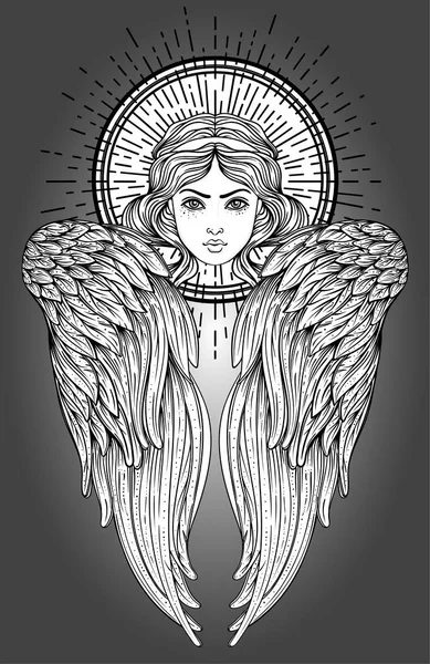Sirin Alkonost Gamayun Mythological Creature Russian Legends Angel Girl Wings — Stock Vector