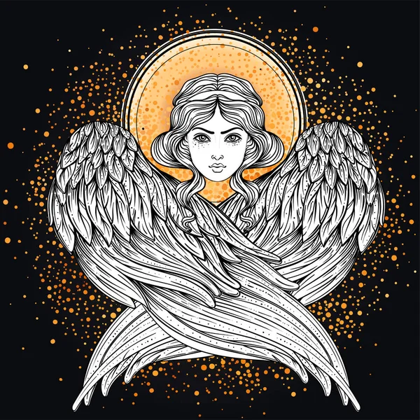 Sirin Alkonost Gamayun 神话中的俄罗斯传说生物 天使女孩的翅膀 被隔绝的手绘的向量例证 时尚复古风格元素 炼金术 — 图库矢量图片