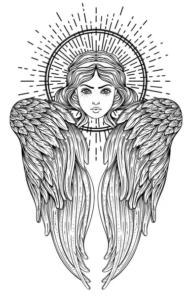 Sirin Alkonost Gamayun Mythologisches Geschöpf Russischer Legenden Engelmädchen Mit Flügeln — Stockvektor