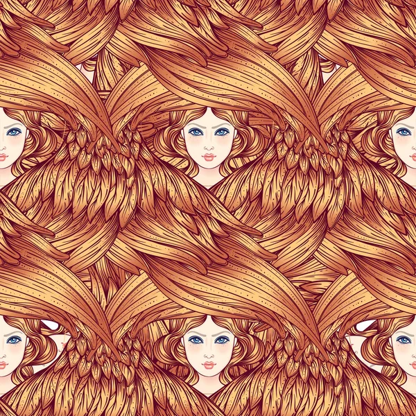 Seraph Six Anges Ailés Modèle Sans Couture Illustration Vectorielle Dessinée — Image vectorielle