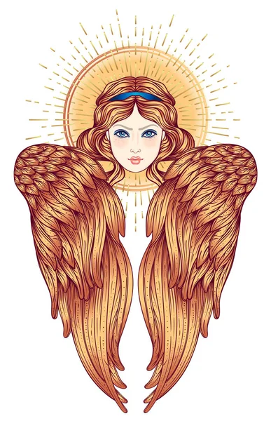 Sirin Alkonost Gamayun 神话中的俄罗斯传说生物 天使女孩的翅膀 被隔绝的手绘的向量例证 时尚复古风格元素 炼金术 — 图库矢量图片