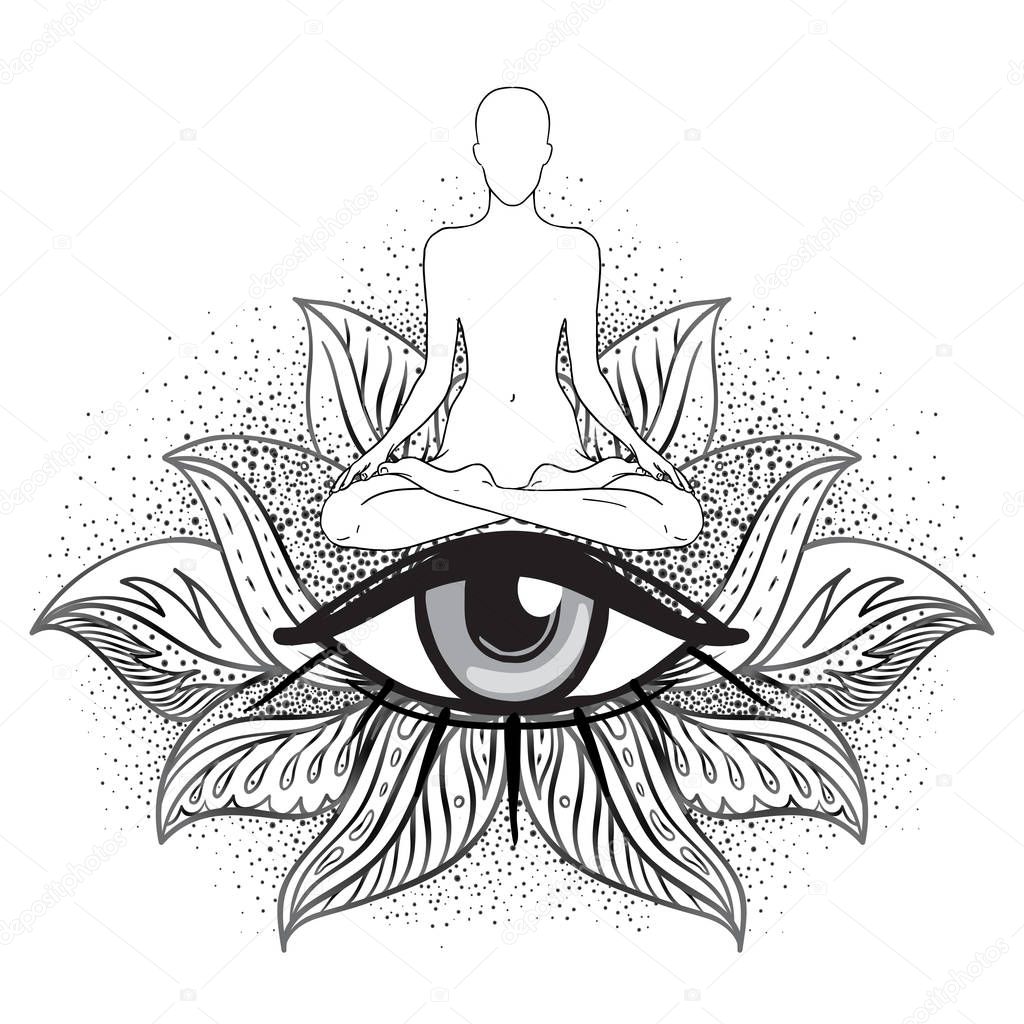 Vettoriale stockConcetto Chakra Amore Interiore Luce Pace Silhouette Buddha  Posizione Loto di ©vgorbash #247886232, image size:1024x1024