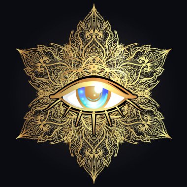 Kutsal geometri sembolü, tüm gören gözler altın renginde. Gizemli,