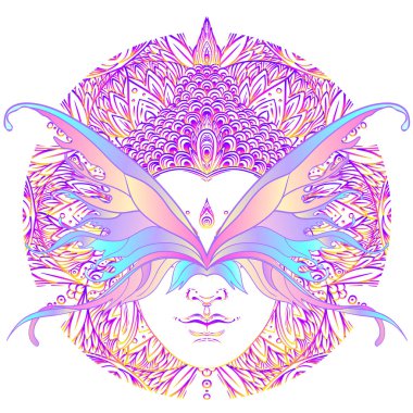 Kutsal geometri işareti üzerinde gökkuşağı renkleri kelebek, izole vec