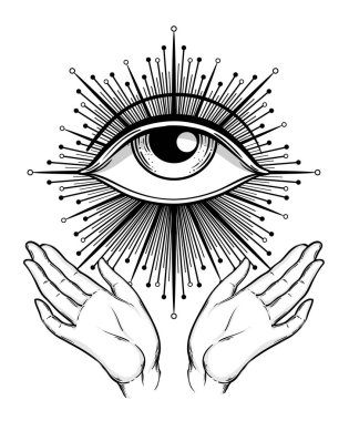Blackwork tattoo flash. Eye of Providence. Masonic symbol. All seeing eye inside triangle pyramid. New World Order. Sacred geometry, religion, spirituality, occultism. Isolated vector illustration. clipart