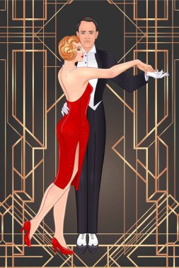Art Deco vintage davetiye şablon tasarımı çizimi ile