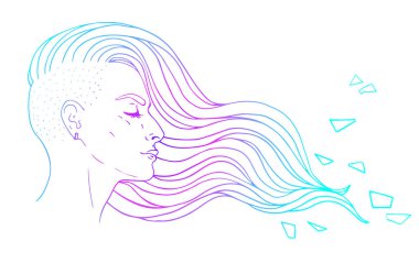 Tıraş olmuş saçları olan güzel bir kadının portresi. Vektör i