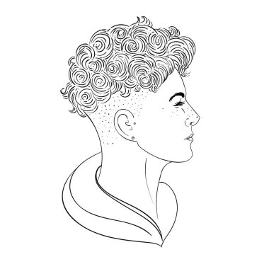 Tıraş olmuş saçları olan güzel bir kadının portresi. Vektör i