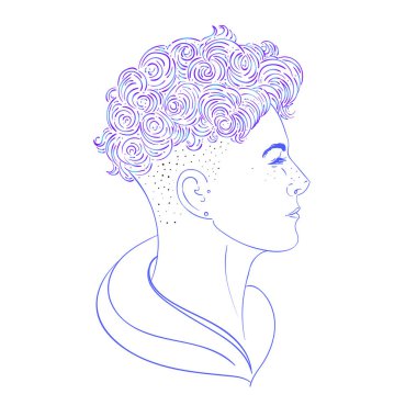 Tıraş olmuş saçları olan güzel bir kadının portresi. Vektör i