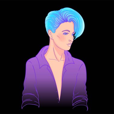 Kısa saçlı güzel beyaz bir kadının portresi..