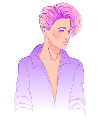 Kısa saçlı güzel beyaz bir kadının portresi..