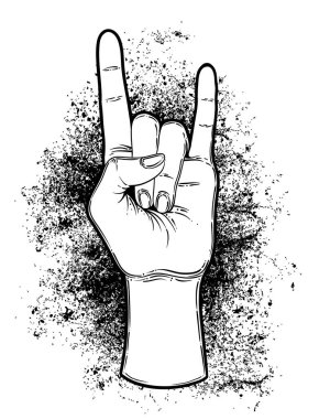 Rock 'n Roll tabelası. Elle çizilmiş insan eli gösterimi