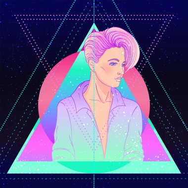 Kısa traşlı, çift cinsiyetli genç bir kadının portresi.