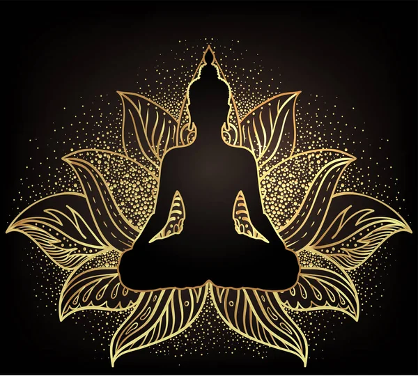Chakra koncepció. Belső szerelem, fény és béke. Buddha sziluett i — Stock Vector