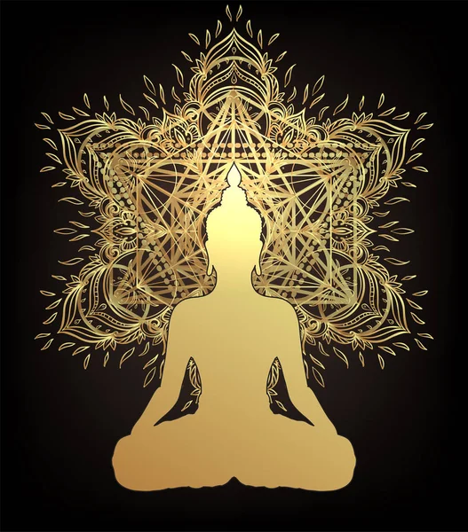 Concepto Chakra. Amor interior, luz y paz. Silueta de Buda i — Vector de stock