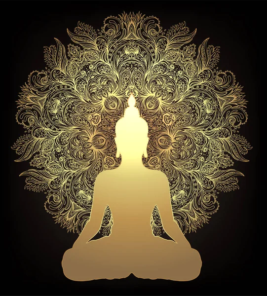 Concept de chakra. Amour intérieur, lumière et paix. Silhouette de Bouddha i — Image vectorielle