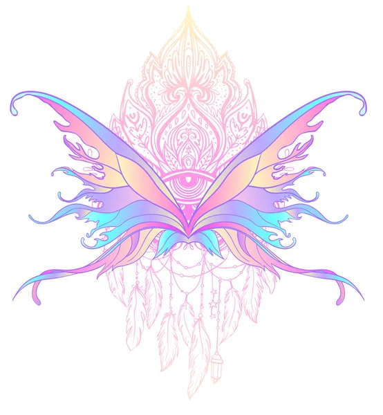 Kutsal geometri işareti üzerinde gökkuşağı renkleri kelebek, izole vec