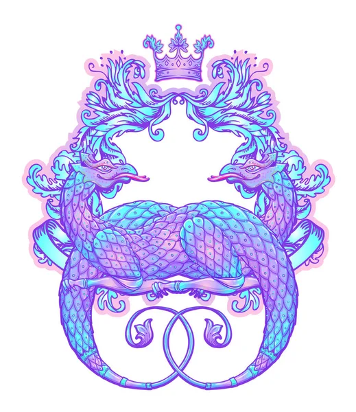 Fantasie schepsel draak. Middeleeuws Heraldisch wapenschild — Stockvector