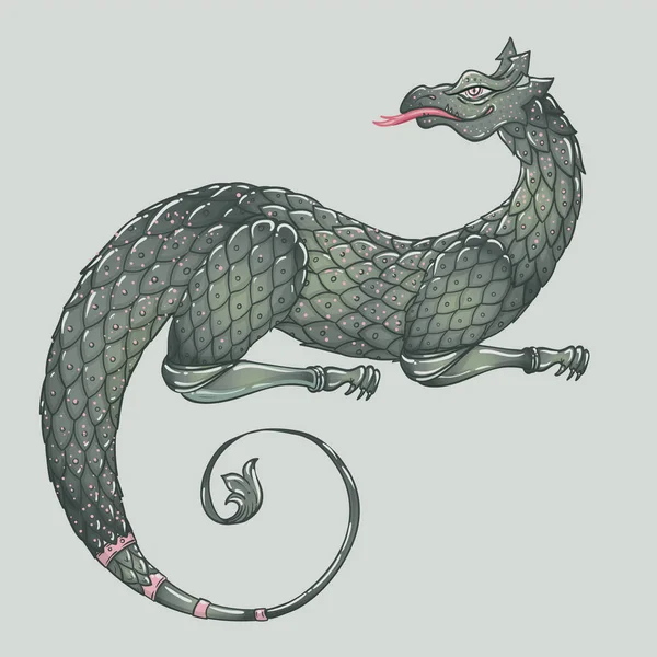 Fantasy creature dragon. Medieval Heraldic coat of arms crest sh — Stock Vector
