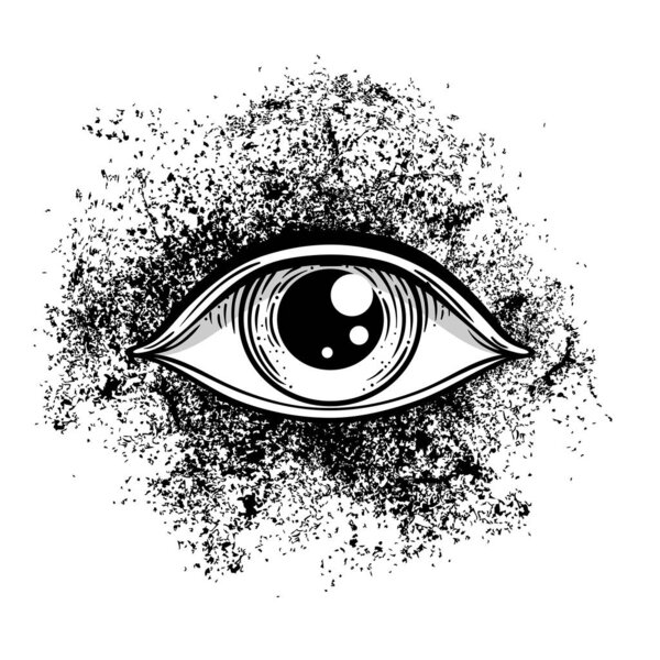 Blackwork tattoo flash. Eye of Providence. Masonic symbol. All seeing eye inside triangle pyramid. New World Order. Sacred geometry, religion, spirituality, occultism. Isolated vector illustration.