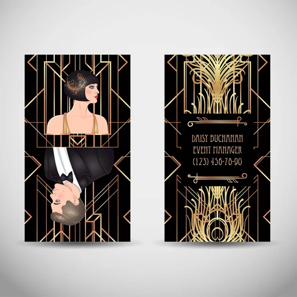 Art Deco vintage invitation template design with illustration of — Stock Vector