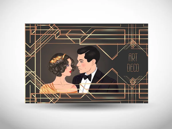 Design de modelo de convite vintage Art Deco com ilustração de —  Vetores de Stock
