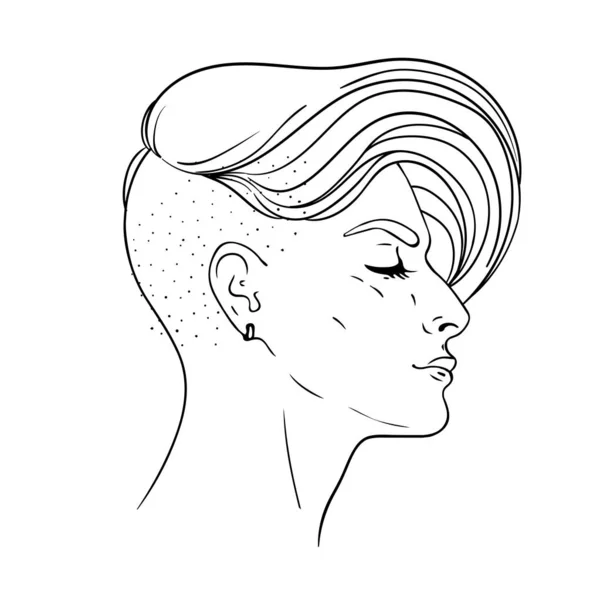 Porträt einer jungen hübschen Frau mit seitlich rasiertem Haar. Vektor i — Stockvektor