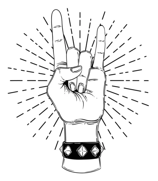 Rock and Roll-Zeichen. Handgezeichnete Illustration menschlicher Hand — Stockvektor