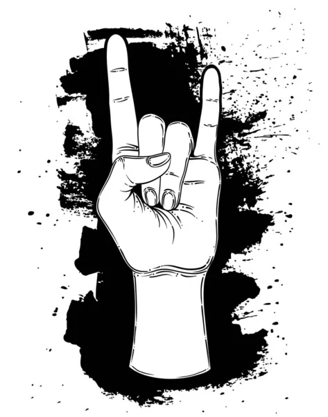 Rock and Roll-Zeichen. Handgezeichnete Illustration menschlicher Hand — Stockvektor