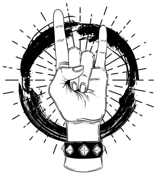 Znak rock 'n' rolla. Ręcznie rysowane ilustracje pokazujące dłoń człowieka — Wektor stockowy