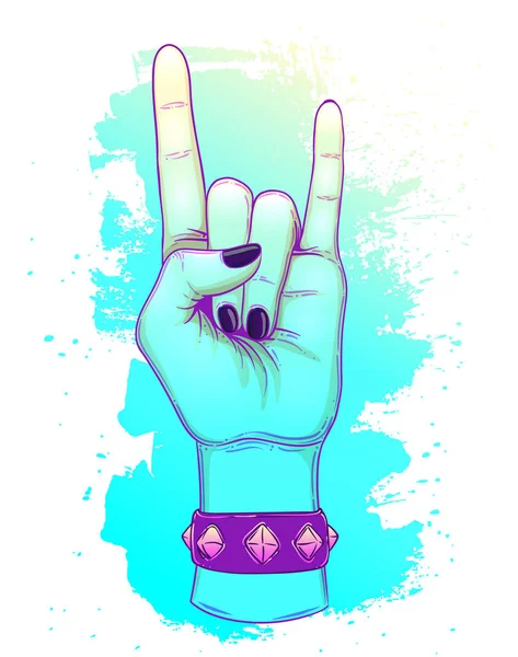 Rock and roll-skylt. Handritad illustration av mänsklig hand showin — Stock vektor