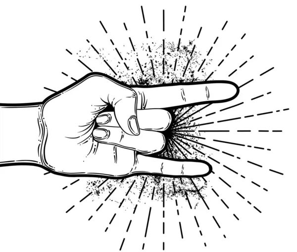 Segno rock and roll. Illustrazione disegnata a mano di showin mano umana — Vettoriale Stock