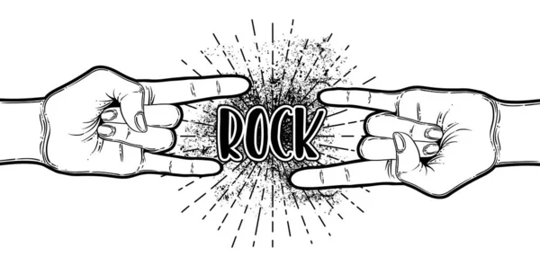 Rock and Roll-Zeichen. Handgezeichnete Illustration menschlicher Hand — Stockvektor