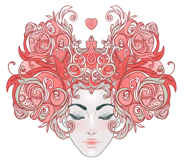 Tribal Fusion Boho Diva. Hermosa chica divina asiática con ornato — Vector de stock