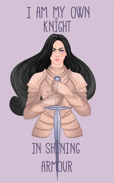 Potret Gadis Cantik Dengan Pedang Ksatria Berbaju Baja Wanita Vektor Stok Ilustrasi Bebas Royalti