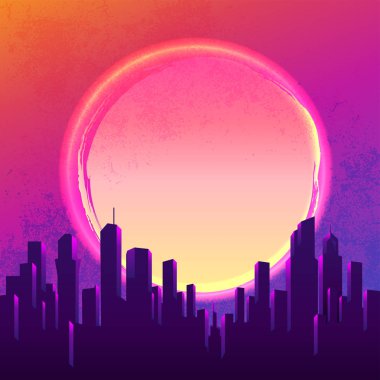 Vektör fütüristik sentetik dalga çizimi. 80 'lerin Retro posteri