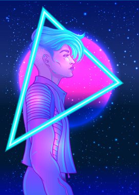 Kısa traşlı, çift cinsiyetli genç bir kadının portresi.