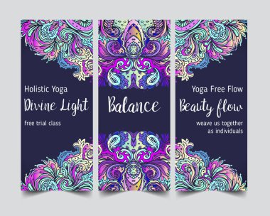 Yoga kartı tasarımı. Ruhani geri çekilme ya da yog için renkli şablon
