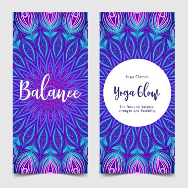 Yoga kartı tasarımı. Ruhani geri çekilme ya da yog için renkli şablon