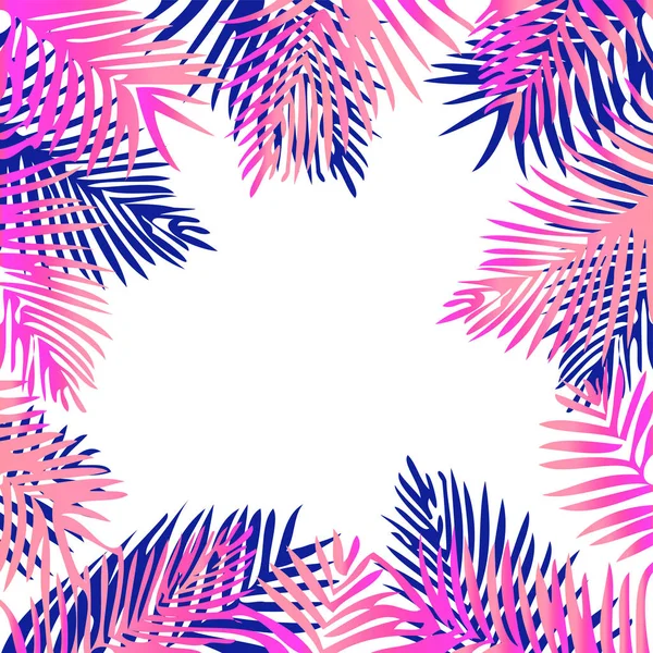 Feuilles exotiques tropicales de palmier. Fond rose et violet au néon — Image vectorielle