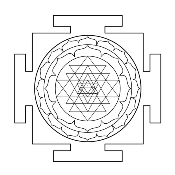 Sri Yantra eller Sri Chakra, form av mystiskt diagram, Shri Vid — Stock vektor