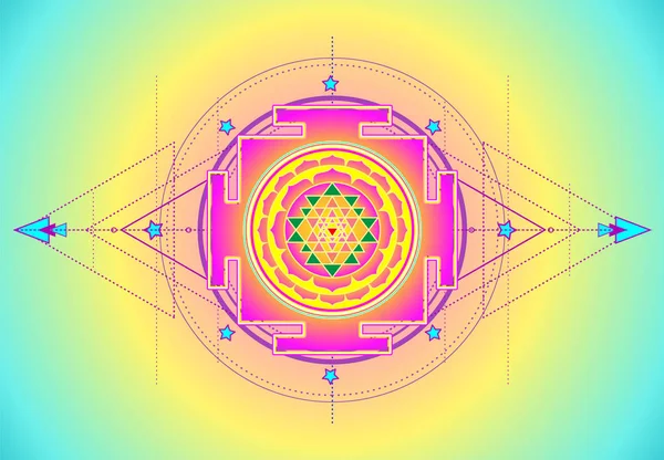 El Sri Yantra o Sri Chakra, forma del diagrama místico, Shri Vid — Vector de stock